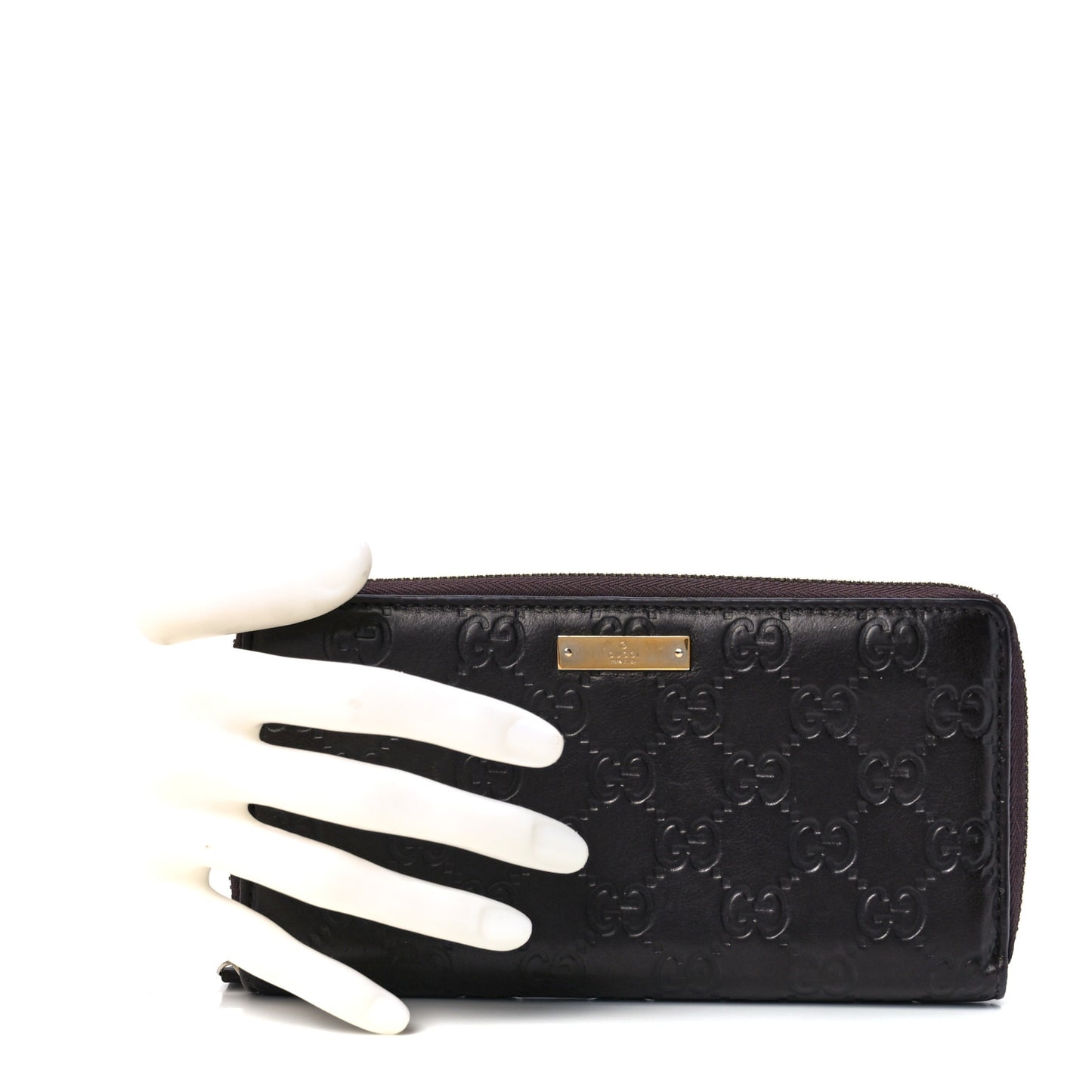 Guccissima Margaux Calfskin Metal Bar Zip Around Wallet Chocolate