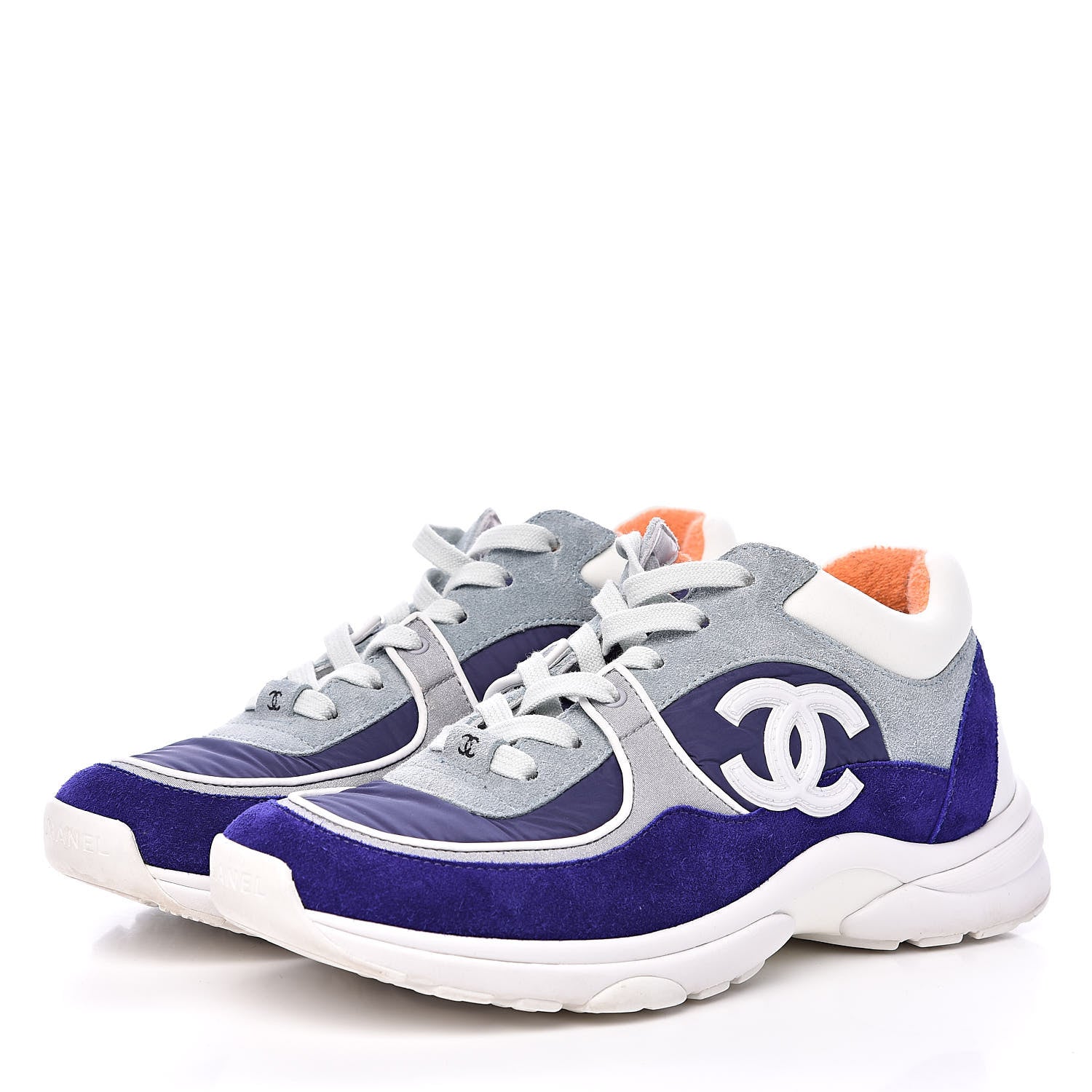 Chanel Nylon Lambskin Suede Calfskin Womens Logo Sneakers 39 Blue Coral 3 of 9