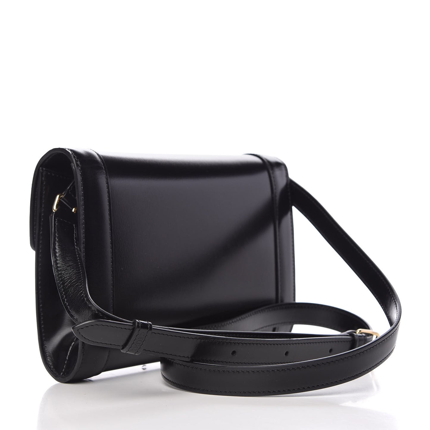 Shiny Calfskin Triomphe Strap Bag Black