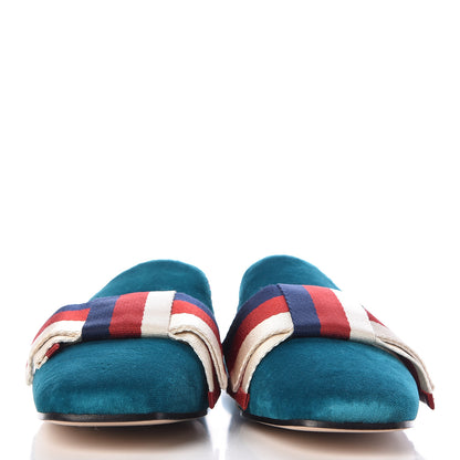 Gucci Softy Velvet Sylvie Bow Slippers 36.5 Pavone 2 of 10