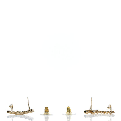 Chanel Metal Crystal Coco Script CC Climber Earrings Gold 3 of 5