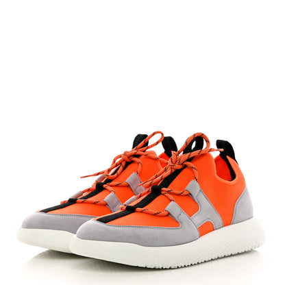 Hermes Technical Canvas Suede Goatskin Womens Duel Sneakers 39 Orange Multicolor 3 of 9