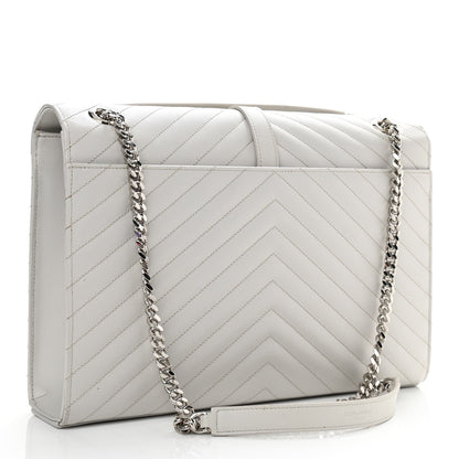 Saint Laurent Grain De Poudre Matelasse Chevron Large Monogram Satchel Light Grey 2 of 11