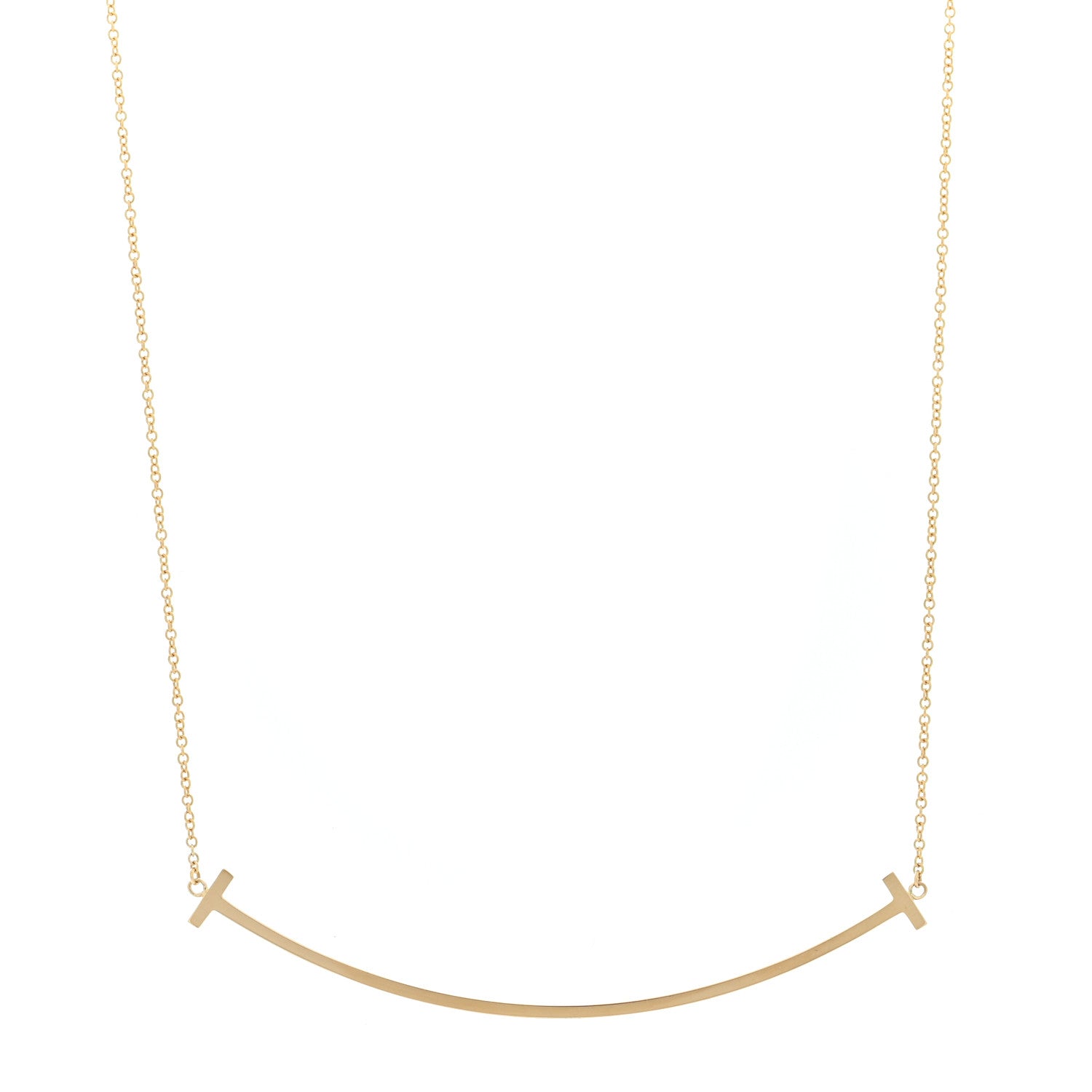 Tiffany 18K Yellow Gold Large T Smile Pendant Necklace 1 of 5