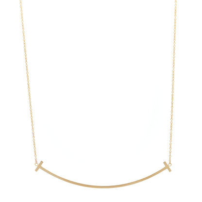 Tiffany 18K Yellow Gold Large T Smile Pendant Necklace 1 of 5