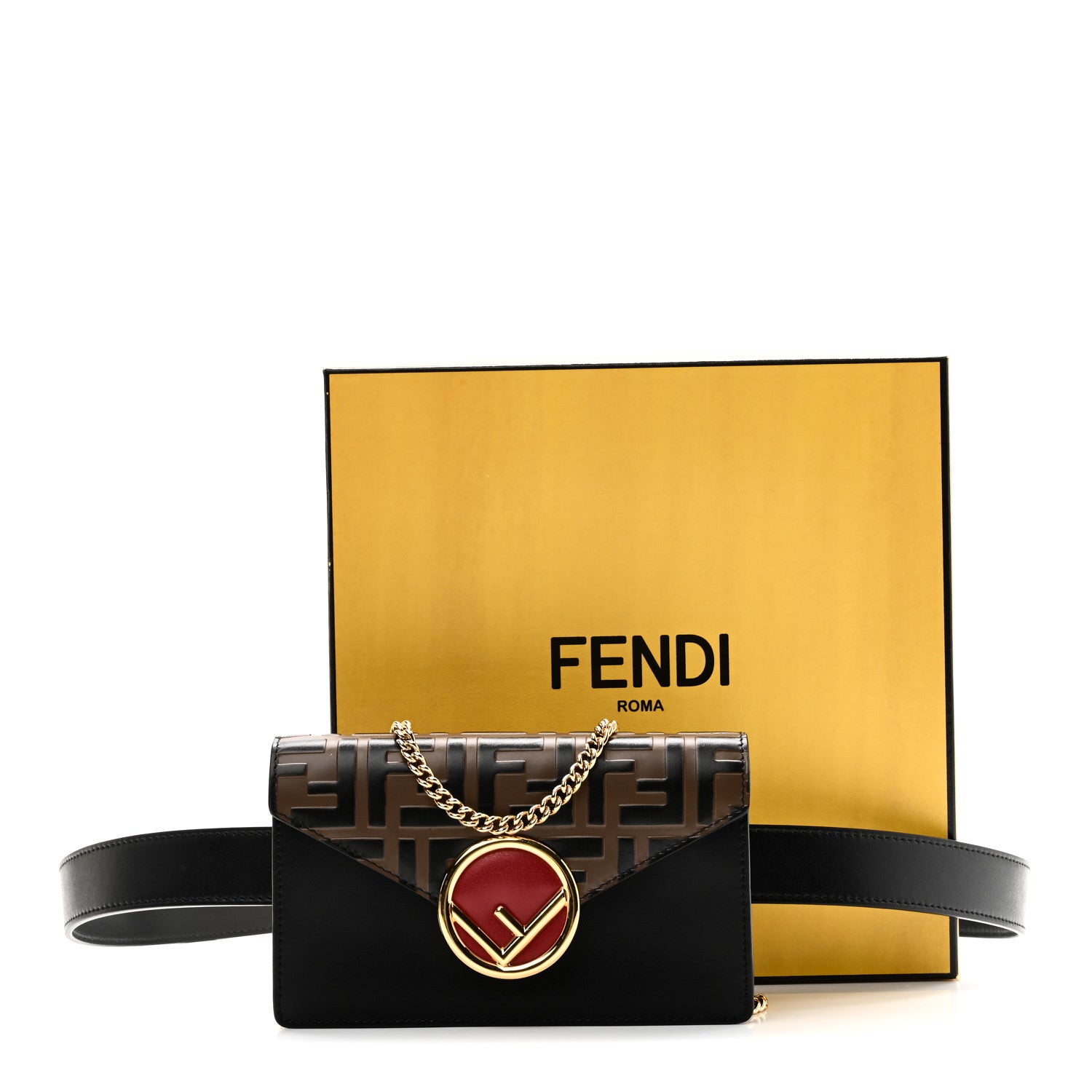 Fendi Vitello Liberty F is Fendi Bi-Color FF 1974 Embossed Envelope Belt Bag Maya Black 11 of 11
