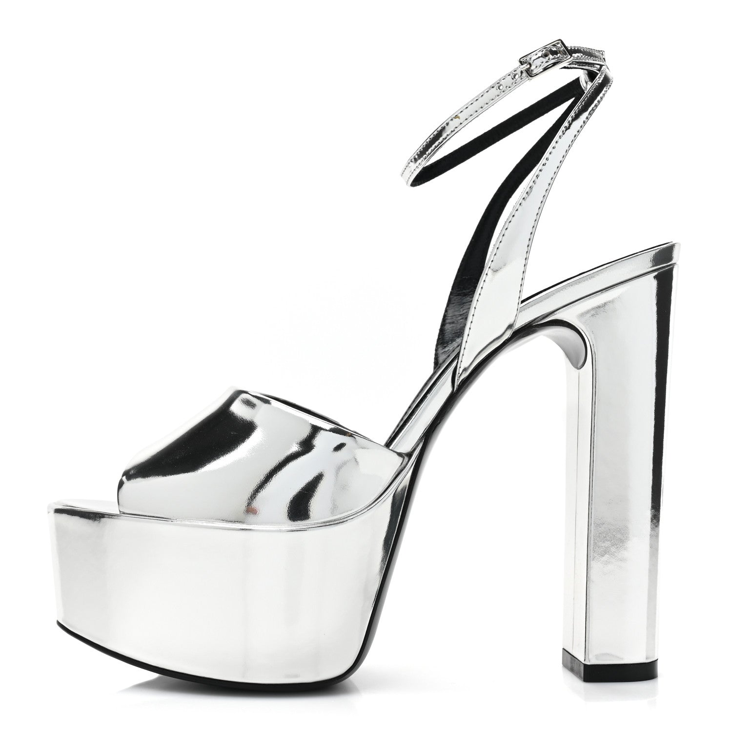 Saint Laurent Metallic Patent Jodie 95 Platform Sandals 38.5 Silver 1 of 9