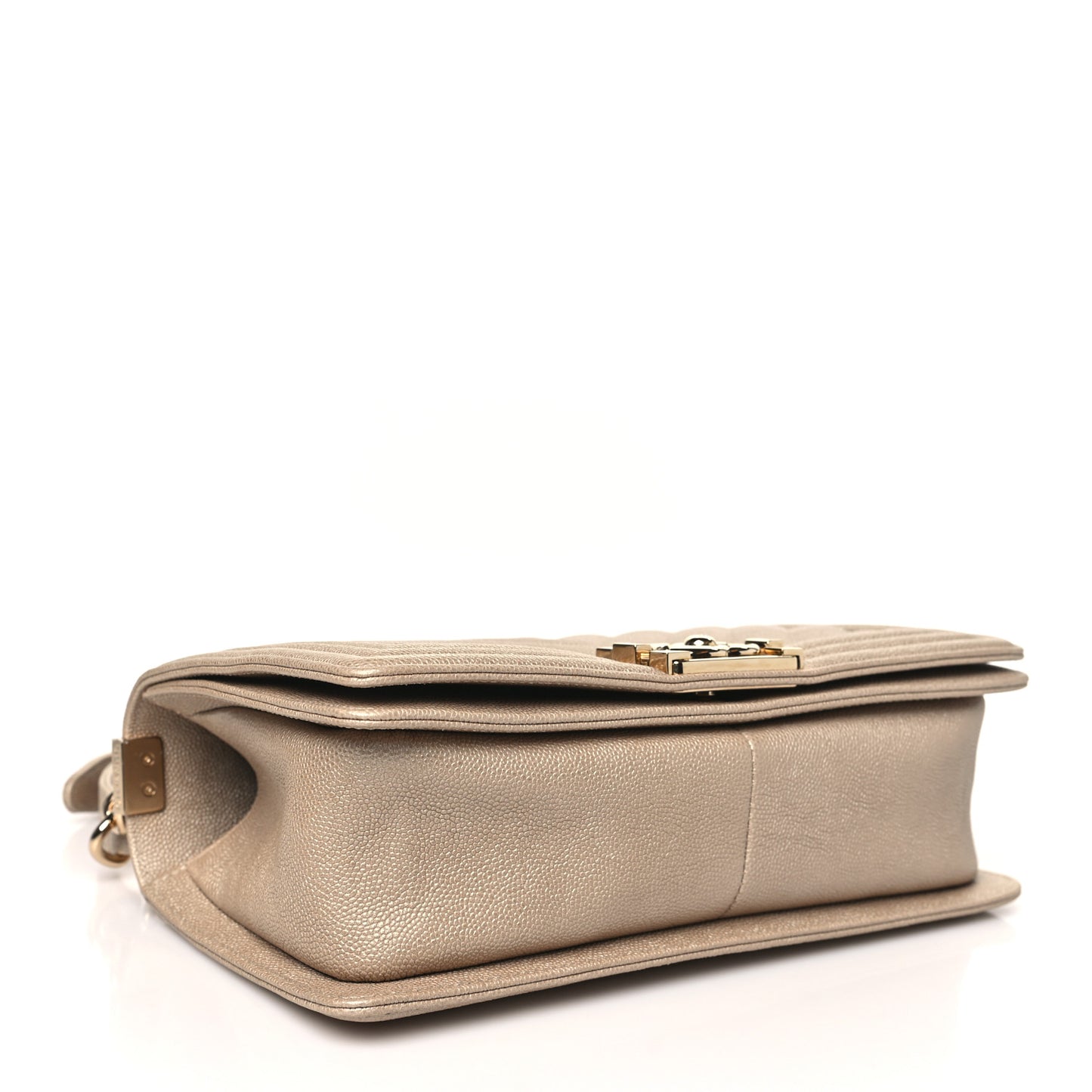 Iridescent Caviar Chevron Quilted Medium Boy Flap Beige