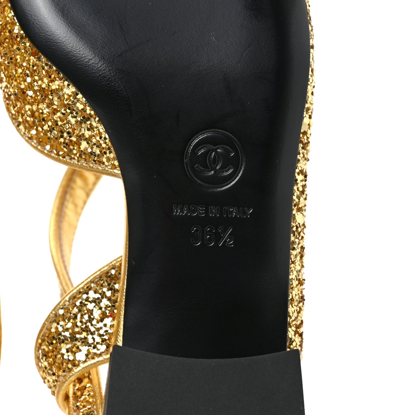 Glitter Grosgrain Cap Toe CC Slingback Pumps 36.5 Gold Black