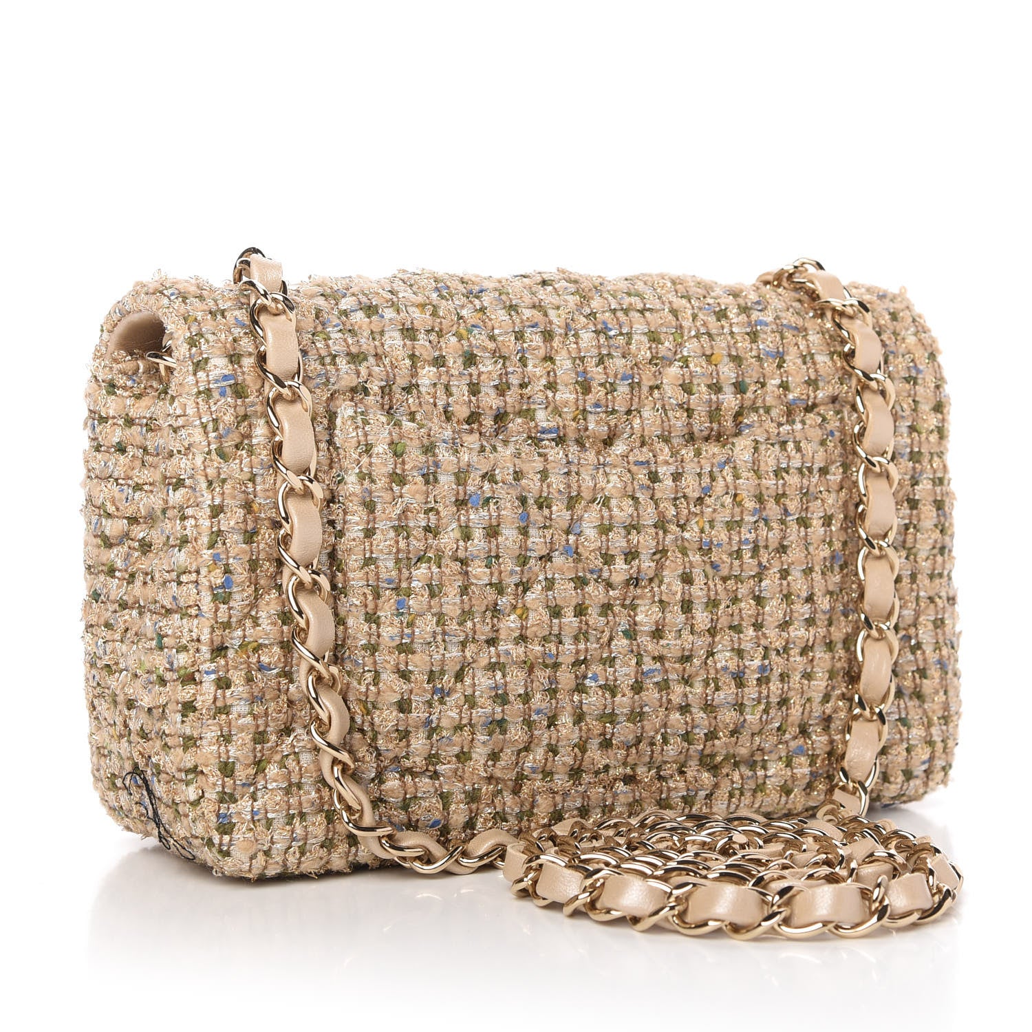 Chanel Tweed Quilted Mini Rectangular Flap Beige 3 of 11