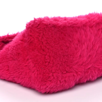 Saint Laurent Merino Shearling Lambskin Quilted Small Loulou Puffer Monogram Chain Satchel Fuchsia 8 of 10