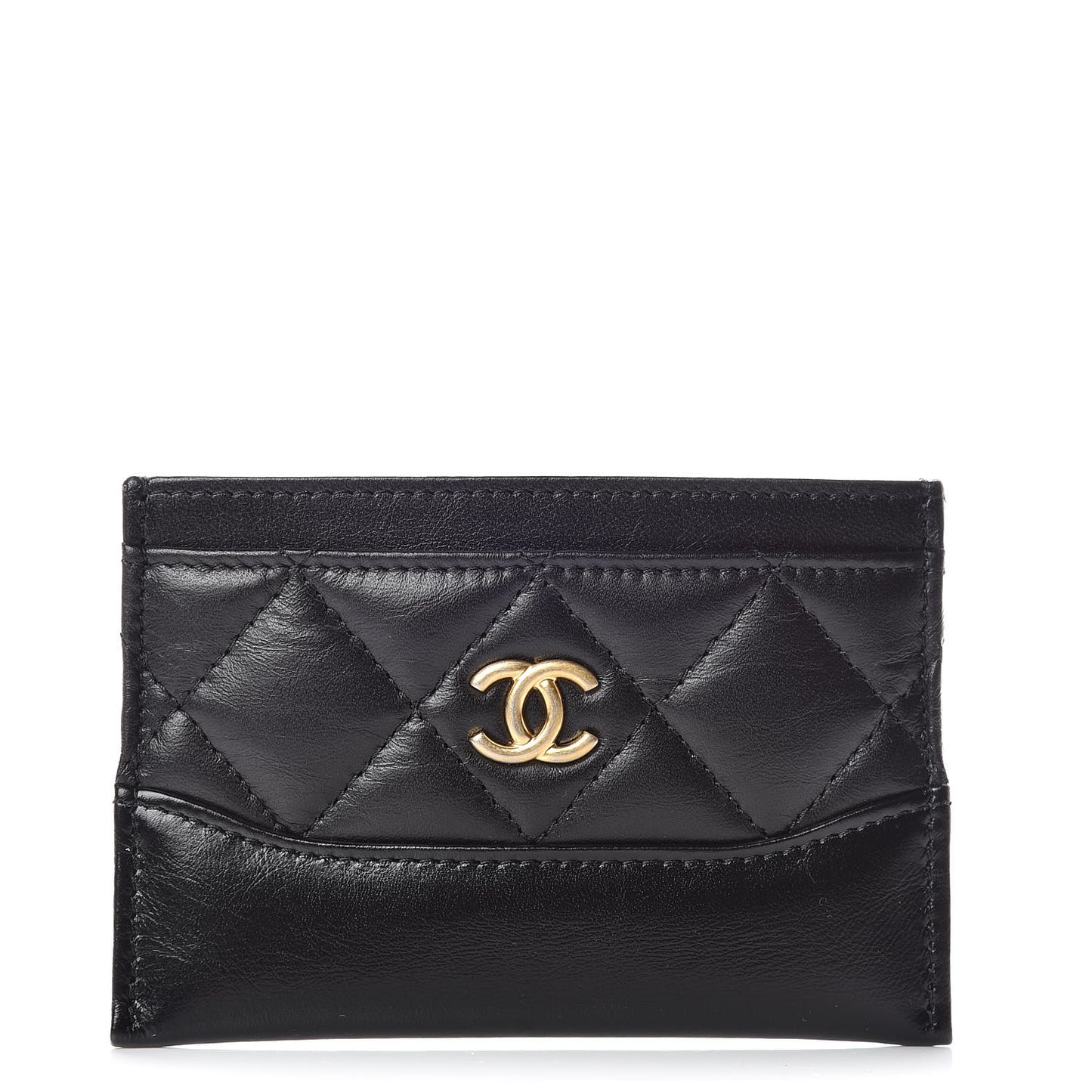 Aged Calfskin Quilted Gabrielle Card Holder Black