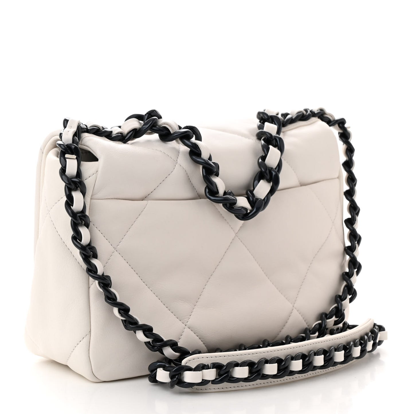 Glossy Calfskin Quilted Medium Chanel 19 Flap White Black