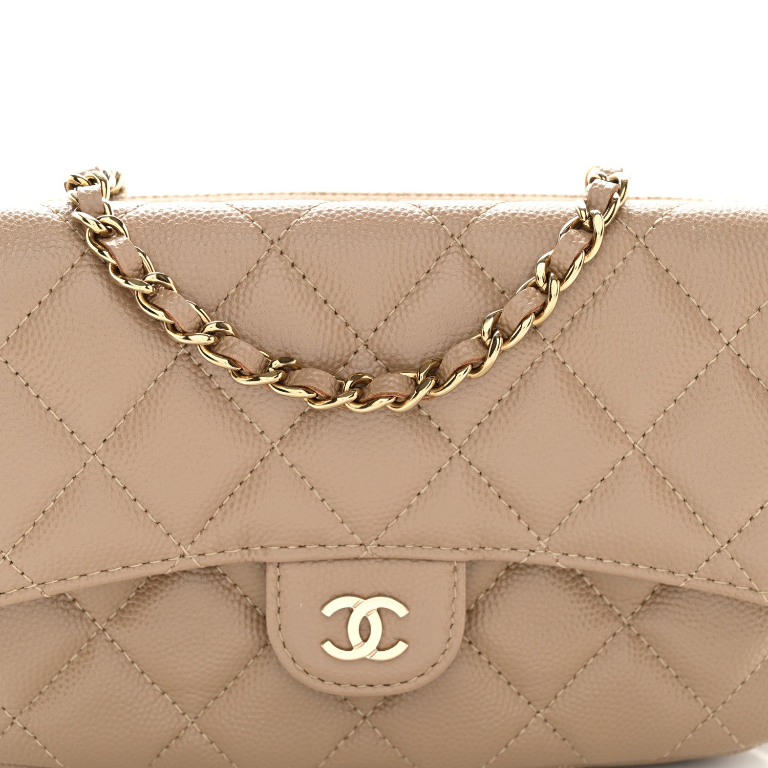Chanel Caviar Quilted Flap Phone Holder With Chain Beige 10 of 13
