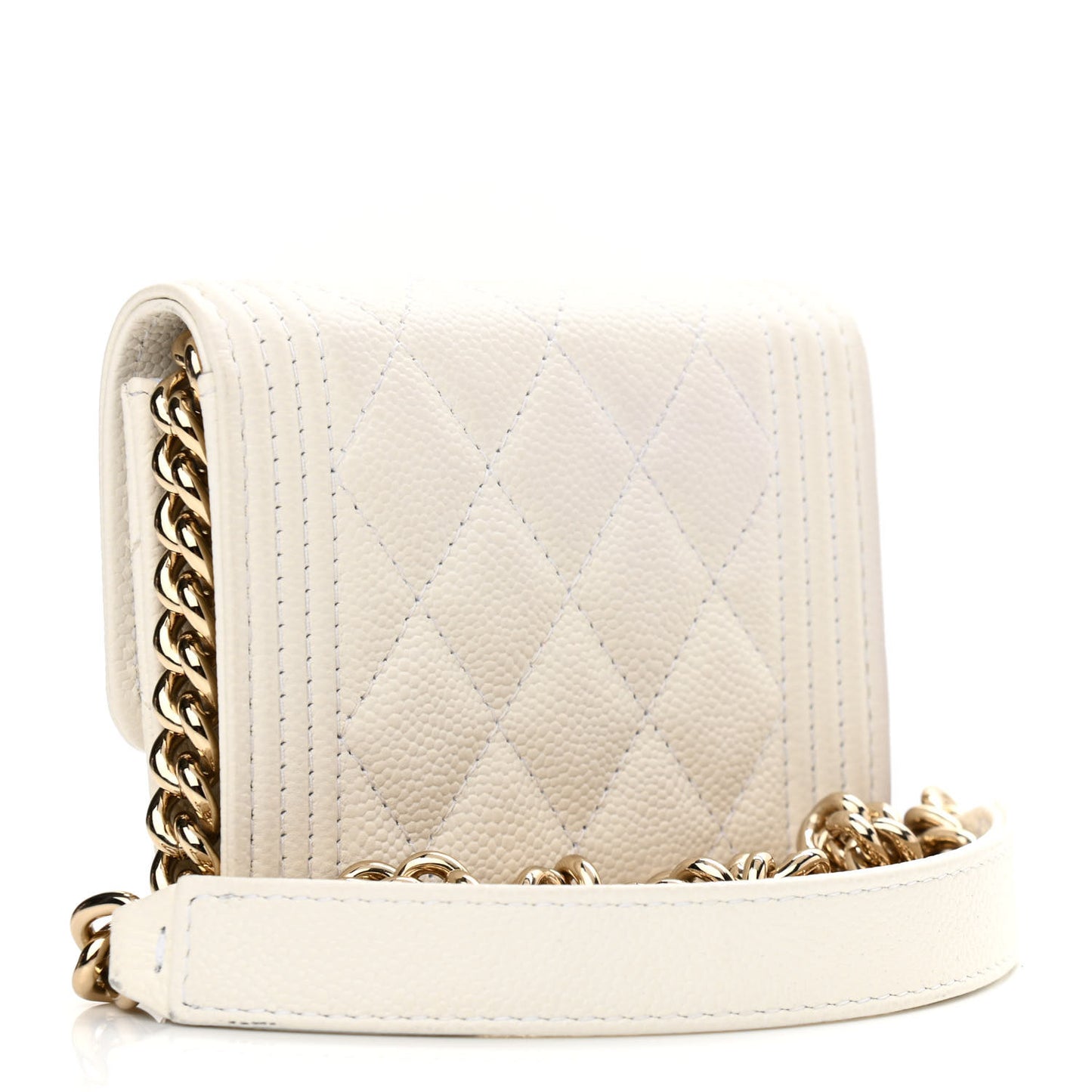 Caviar Quilted Boy Card Holder On Chain White