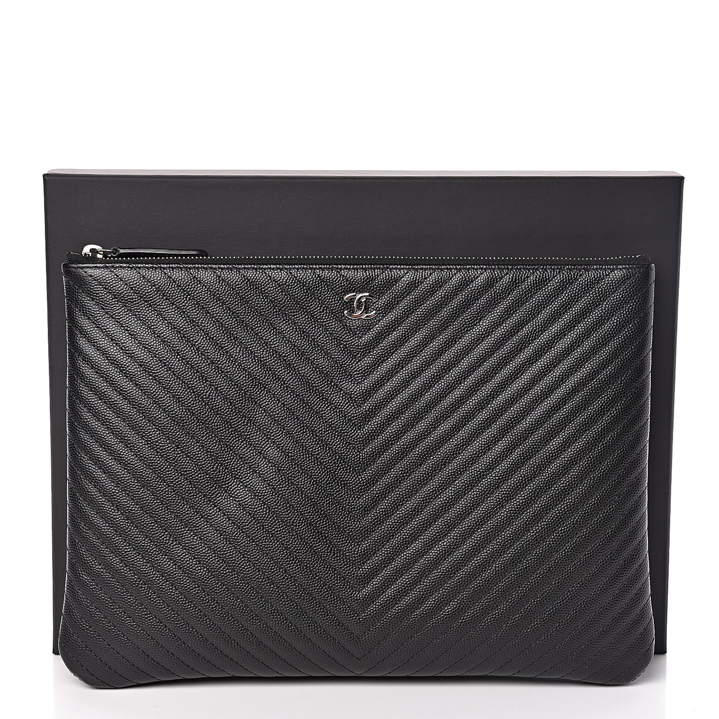 Caviar Chevron Quilted Medium Cosmetic Case Black