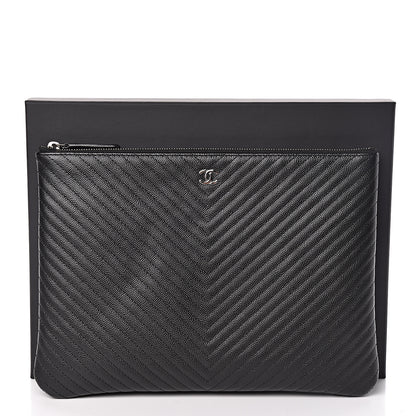 Chanel Caviar Chevron Quilted Medium Cosmetic Case Black 5 of 8