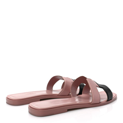 Hermes Box Calfskin Oran Sandals 40 Black Vieux Rose 4 of 8