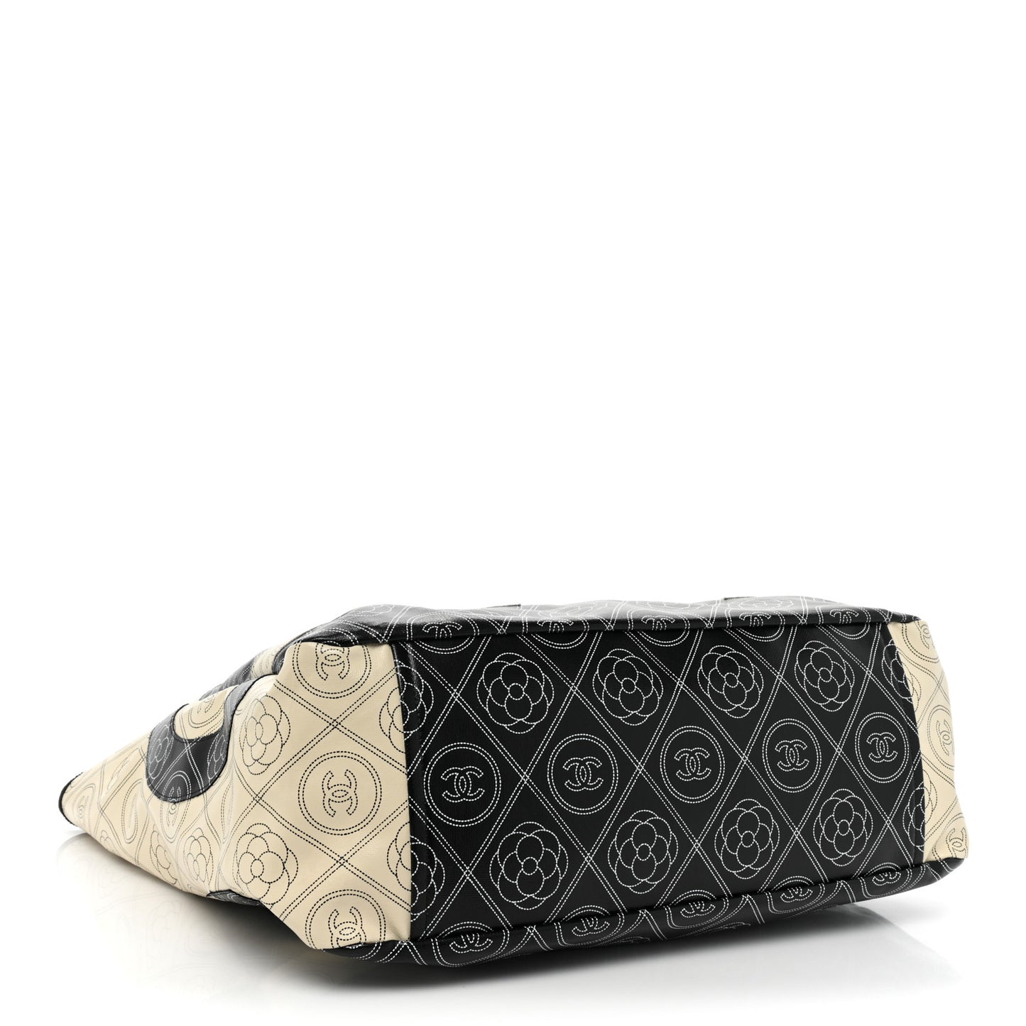 Coated Canvas Camellia Medium Shopping Tote Black Beige
