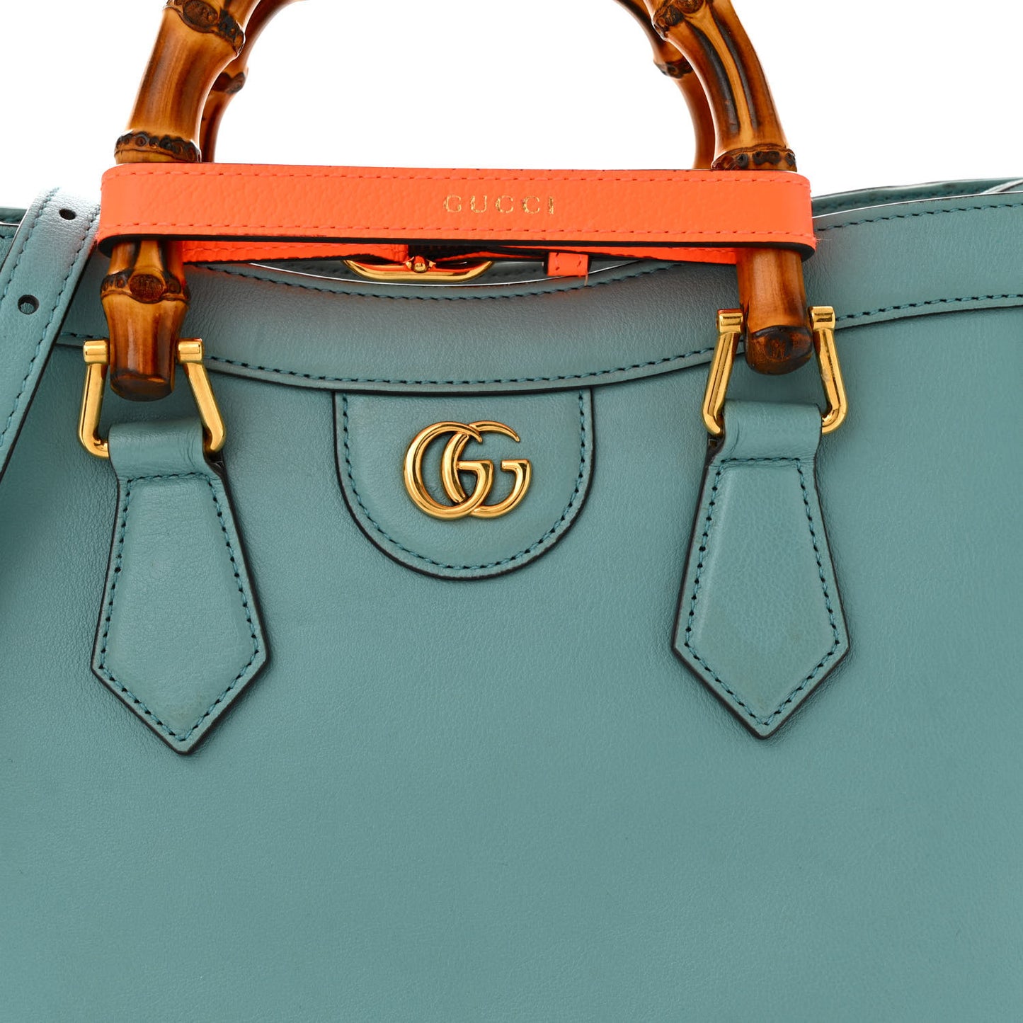 Wonka Grain Calfskin Small Diana Tote Bag Dusty Azure Orange Fluo