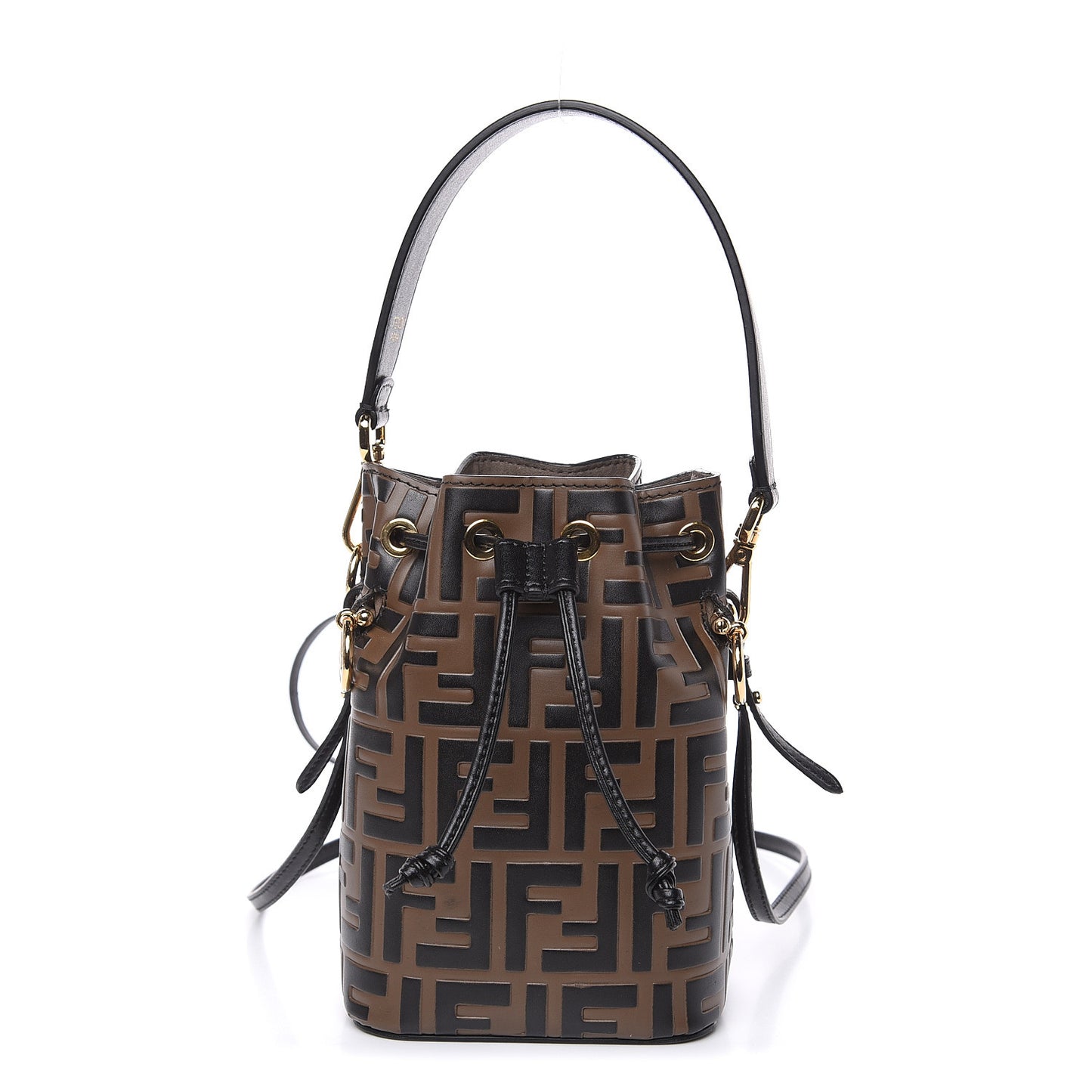 Vitello Liberty F is Fendi Bi-Color FF 1974 Embossed Mini Mon Tresor Bucket Bag Maya Black