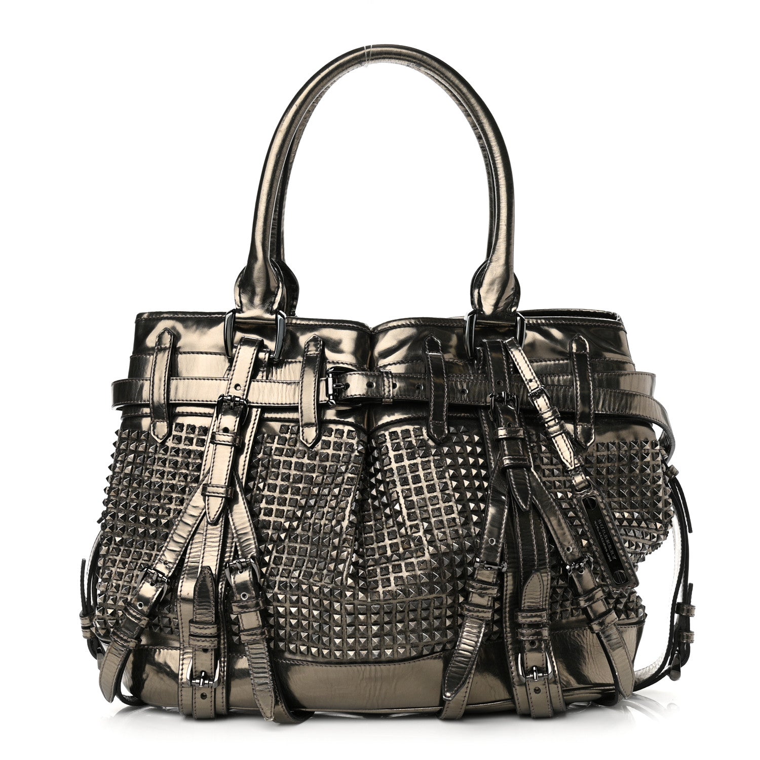Burberry Metallic Patent Studded Rowan Pewter 1 of 13