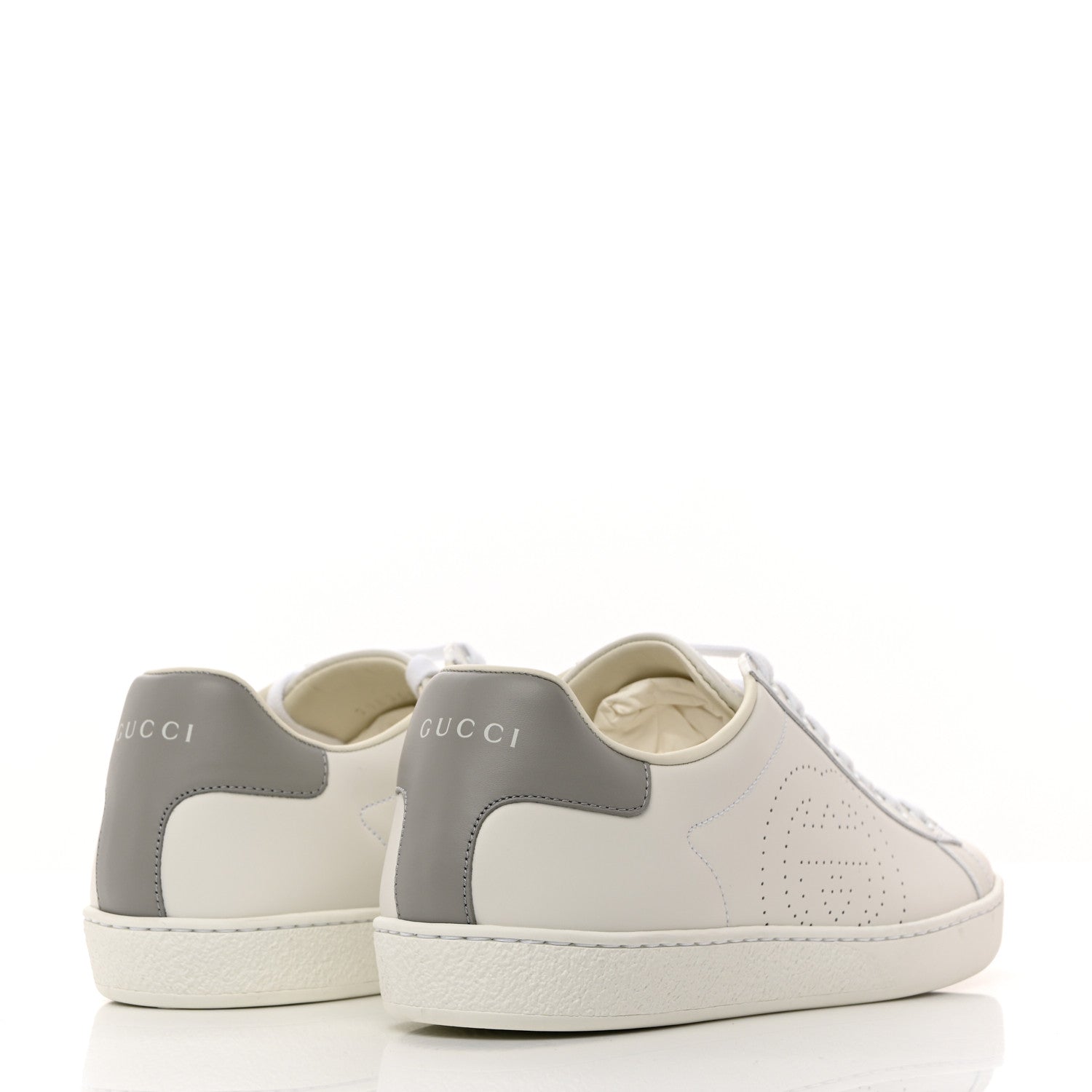 Gucci Calfskin Interlocking G Perforated Womens Ace Sneakers 40 White Grey Sky 4 of 9