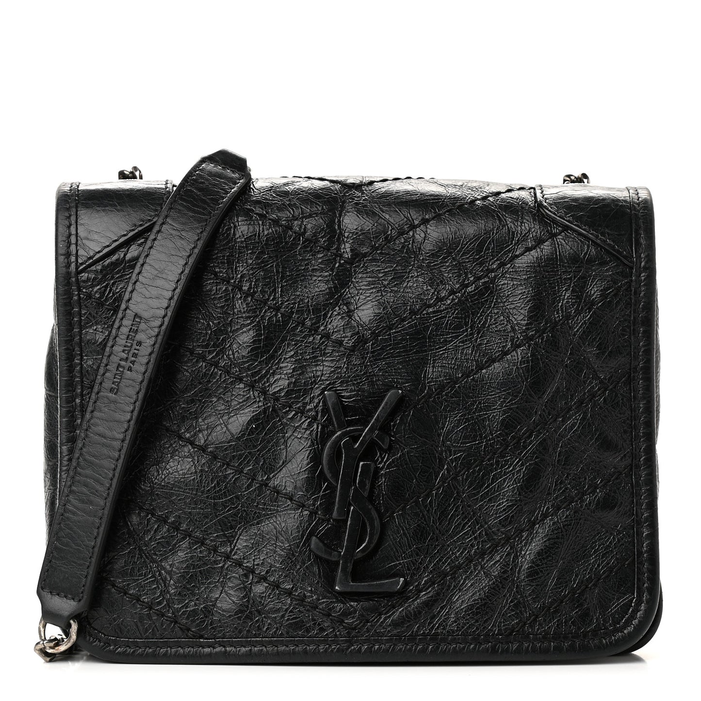 Crinkled Calfskin Matelasse Monogram Niki Chain Wallet Black