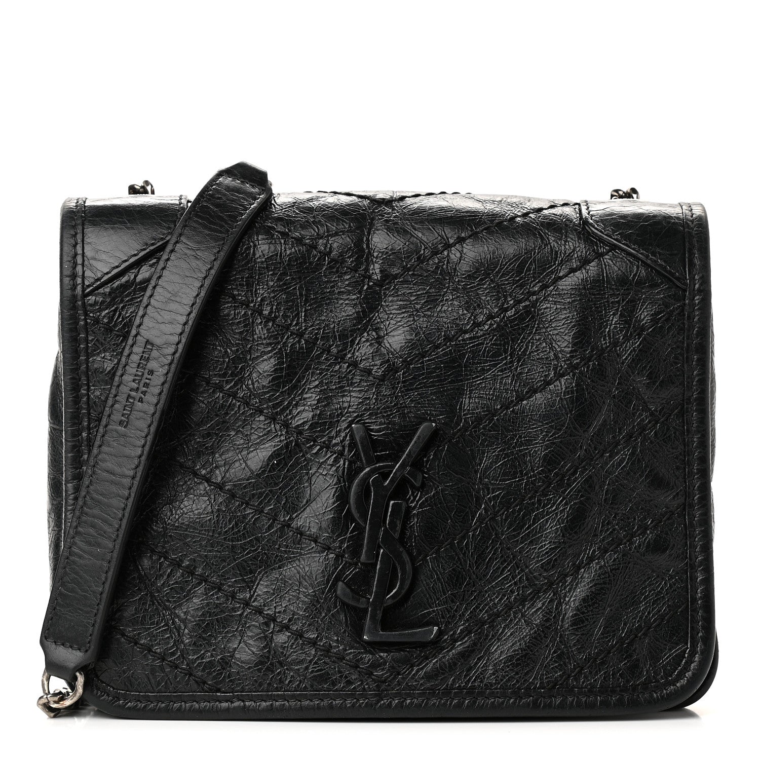 Saint Laurent Crinkled Calfskin Matelasse Monogram Niki Chain Wallet Black 1 of 13