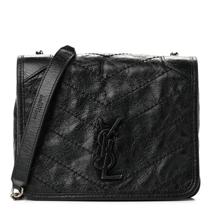 Saint Laurent Crinkled Calfskin Matelasse Monogram Niki Chain Wallet Black 1 of 13
