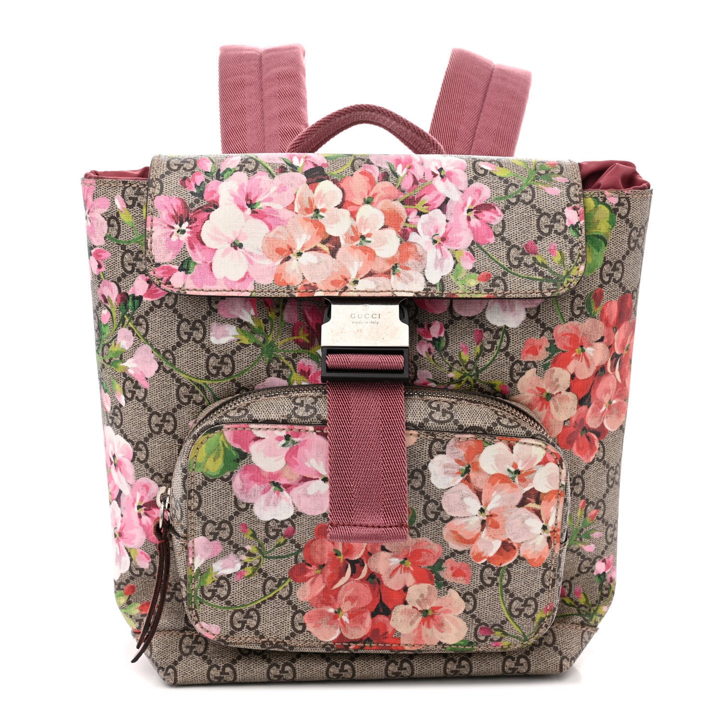 GG Supreme Monogram Blooms Small Single Buckle Backpack Beige Multicolor Dry Rose