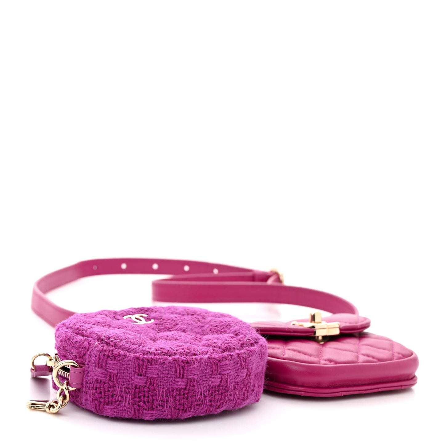 Tweed Lambskin Quilted Waist Bag With Coin Purse Fuchsia