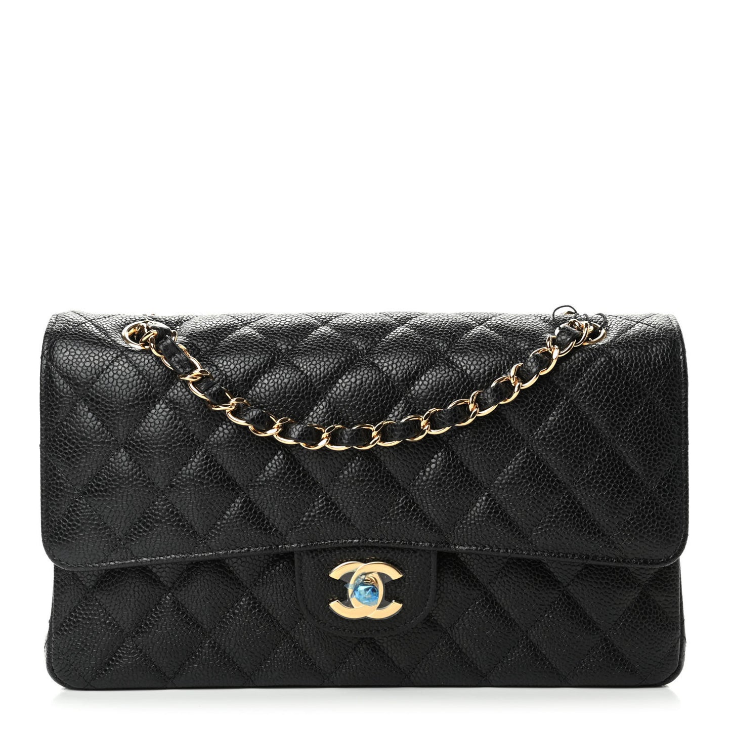 Caviar Quilted Medium Double Flap Black
