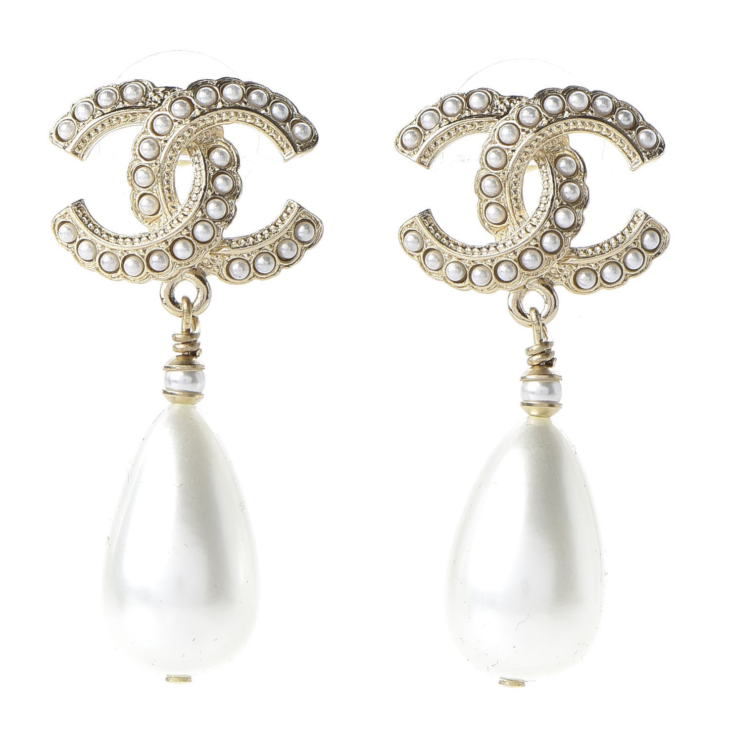 Pearl CC Drop Earrings Gold Pearly White