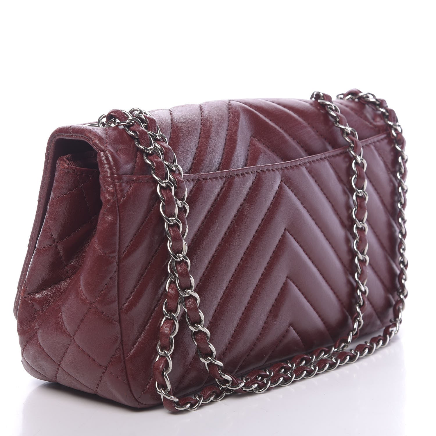 Chanel Lambskin Chevron Quilted Medium Surpique Flap Dark Red 3 of 10