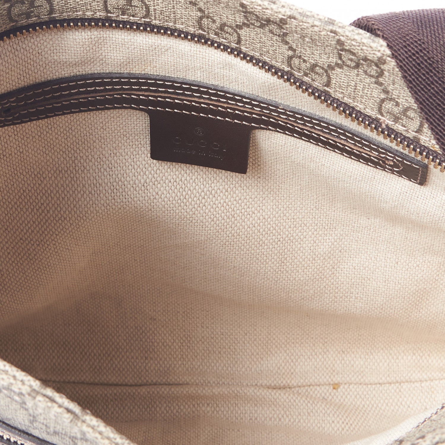 Gucci GG Supreme Monogram Selleria Calfskin Small Flat Side Zip Messenger Bag Beige Ebony Cocoa Dark Chocolate 7 of 9
