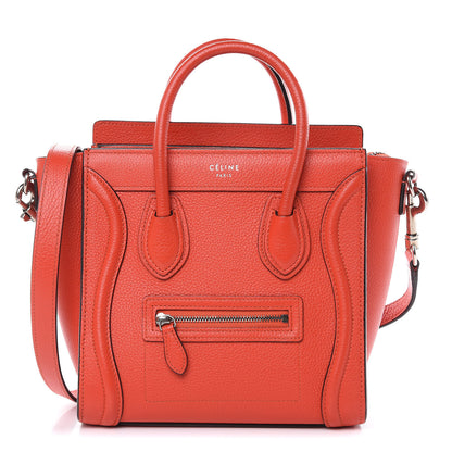 Celine Drummed Calfskin Nano Luggage Vermillion 1 of 12