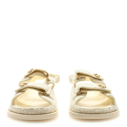 Chanel Wool Tweed Velcro Dad Sandals 40 Ivory 4 of 9