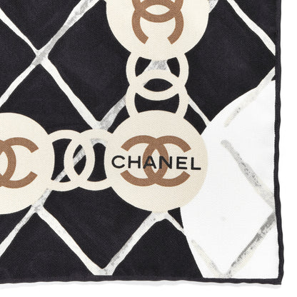 Chanel Silk Camellia CC Square Scarf Black 2 of 3