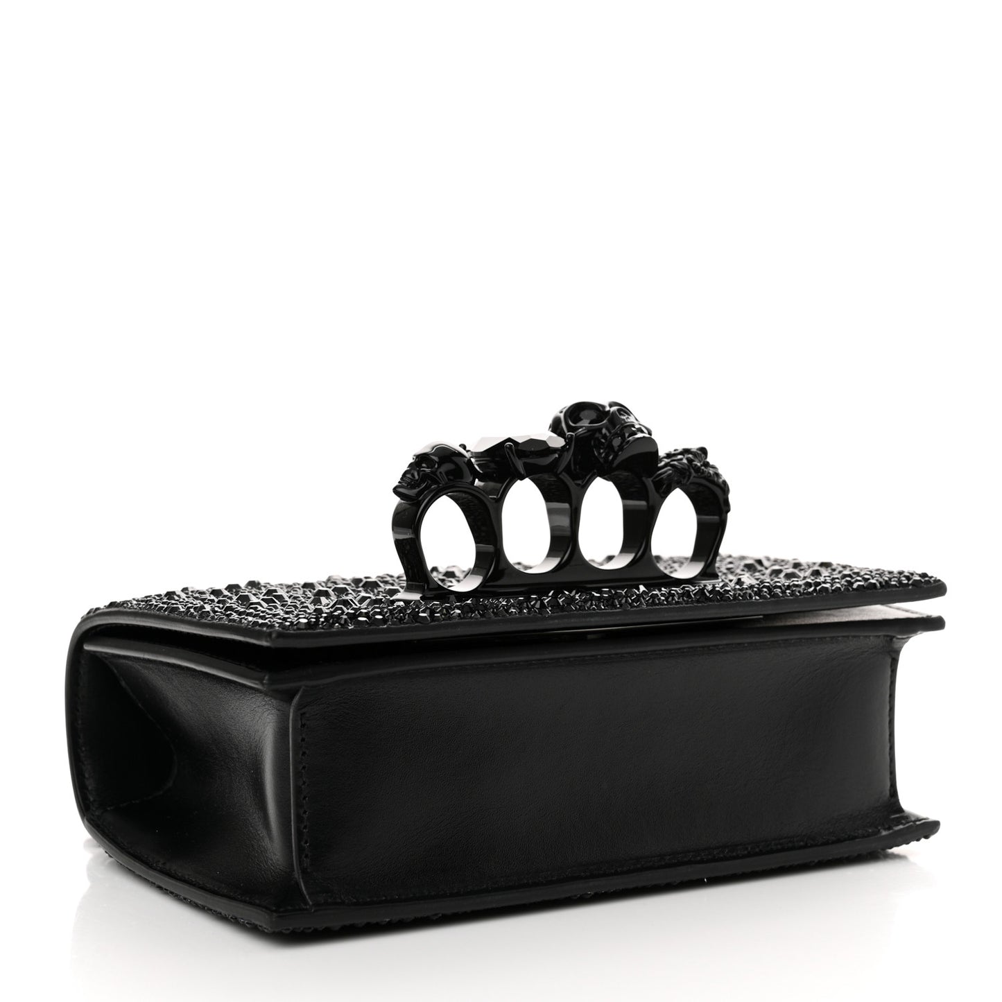 Calfskin Crystal Chain Clutch Black