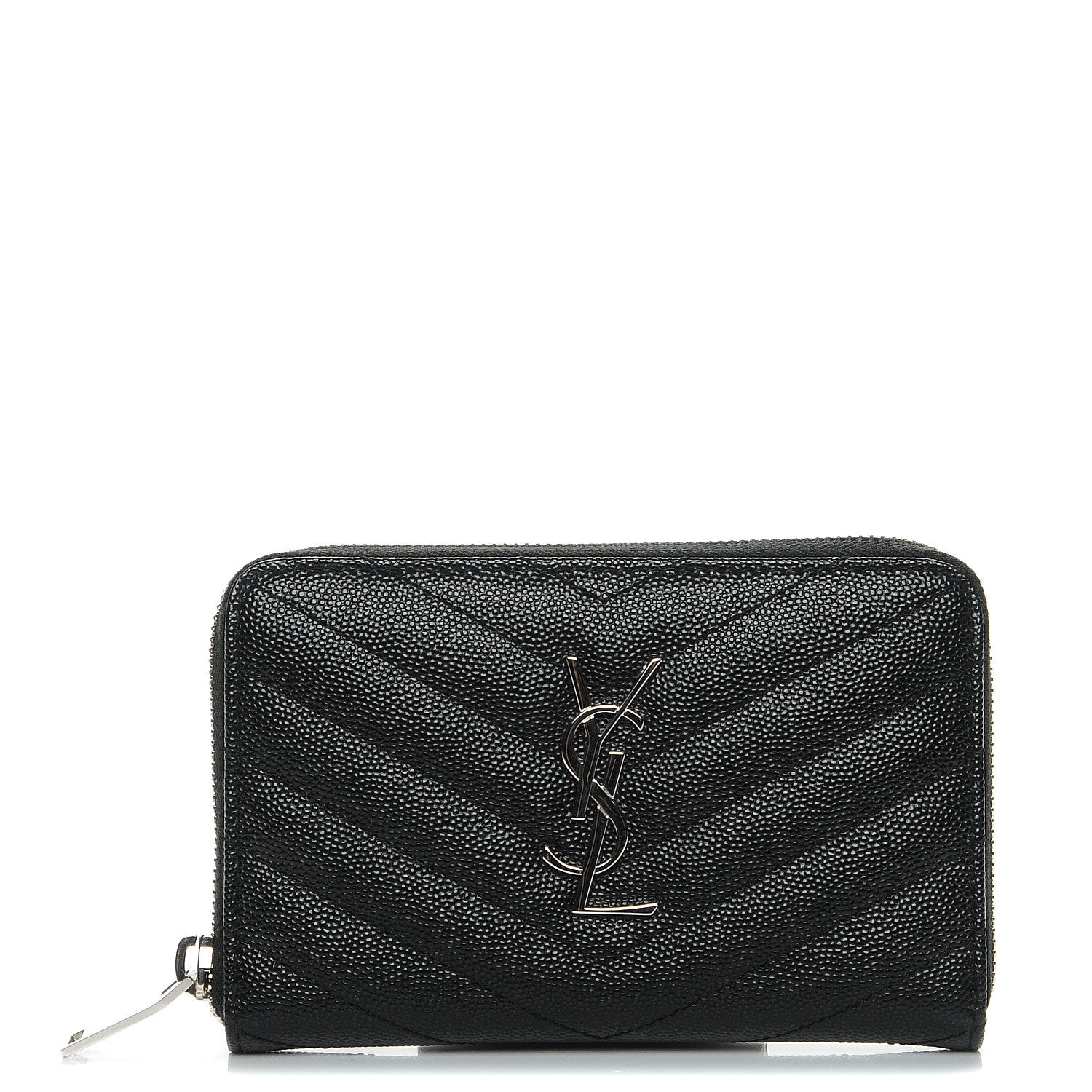 Saint Laurent Grain De Poudre Matelasse Chevron Monogram Zip Around Wallet Black 1 of 7
