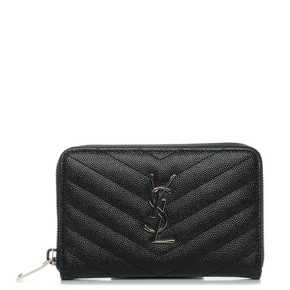 Saint Laurent Grain De Poudre Matelasse Chevron Monogram Zip Around Wallet Black 1 of 7