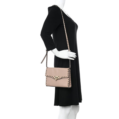 Valentino Garavani Pebbled Calfskin Medium Rockstud Flip Lock Crossbody Bag Poudre 2 of 21