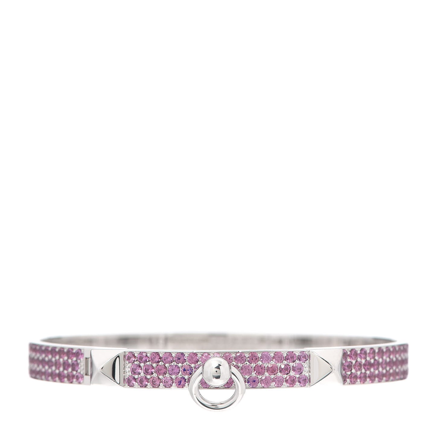 18K White Gold Pink Sapphire PM Collier De Chien Full Pave Bracelet ST