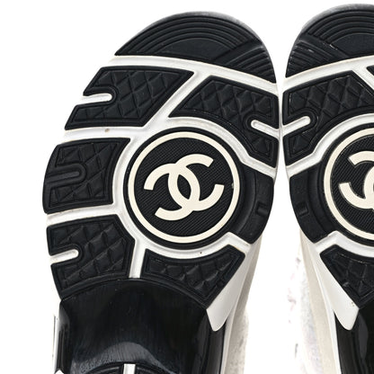 Chanel Painted Iridescent Cotton Tweed Suede Calfskin Womens CC Sneakers 38 White Silver Multicolor 6 of 11