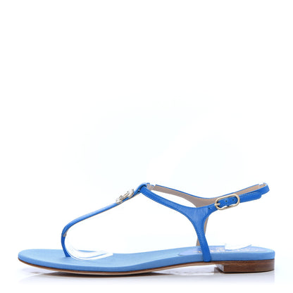 Chanel Shiny Kidskin CC Logo Thong Sandals 39 Blue 1 of 7