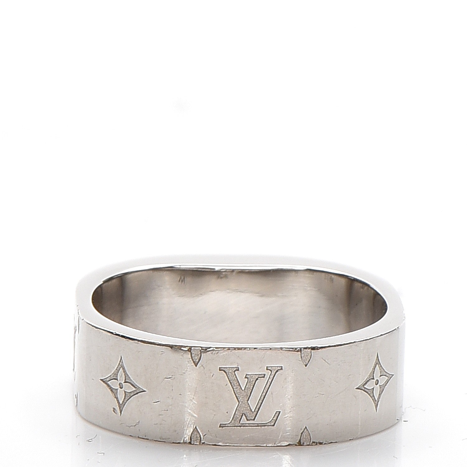 Louis Vuitton Brass Monogram Engraved Nanogram Ring M Palladium 4 of 9