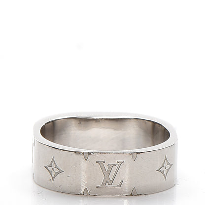 Louis Vuitton Brass Monogram Engraved Nanogram Ring M Palladium 4 of 9