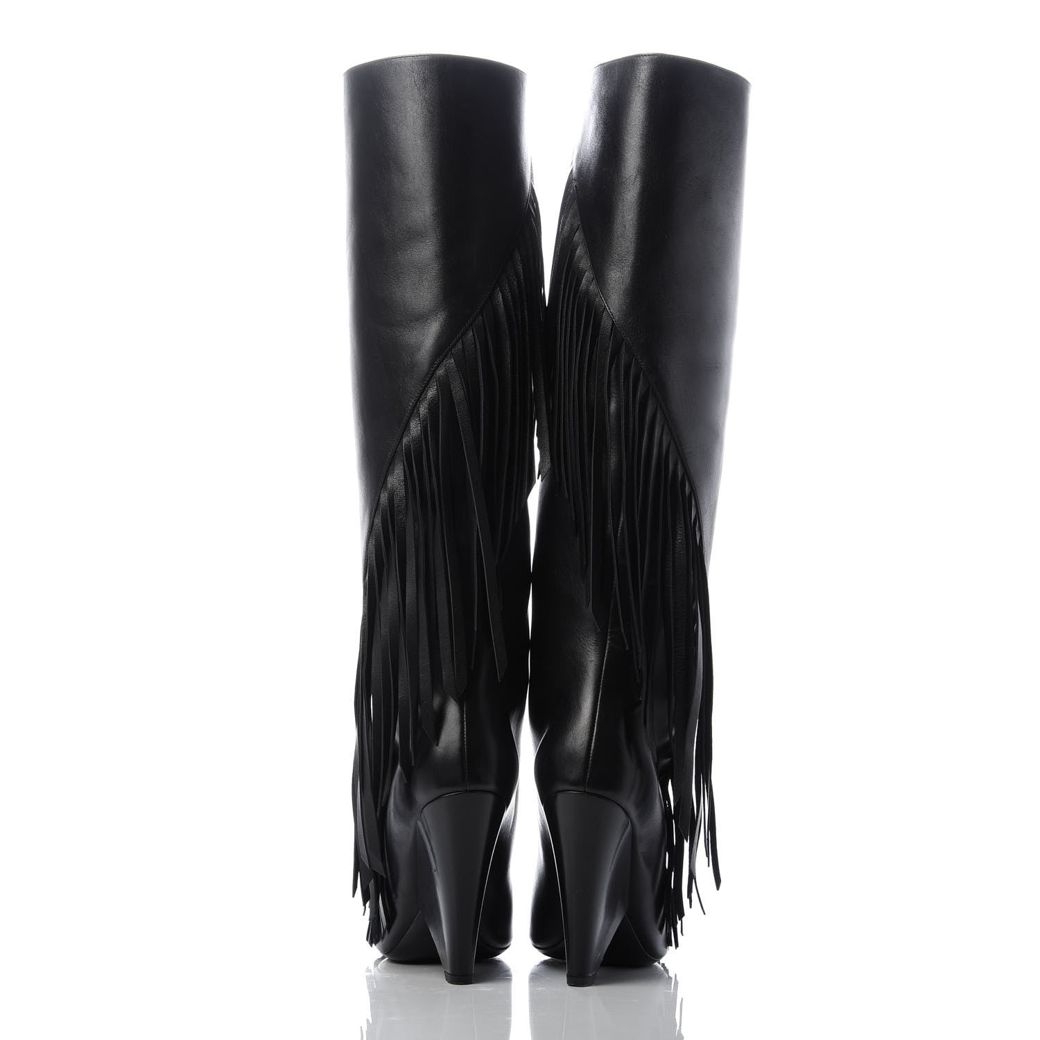 Saint Laurent Calfskin Niki Fringe High Boots 37.5 Black 6 of 8