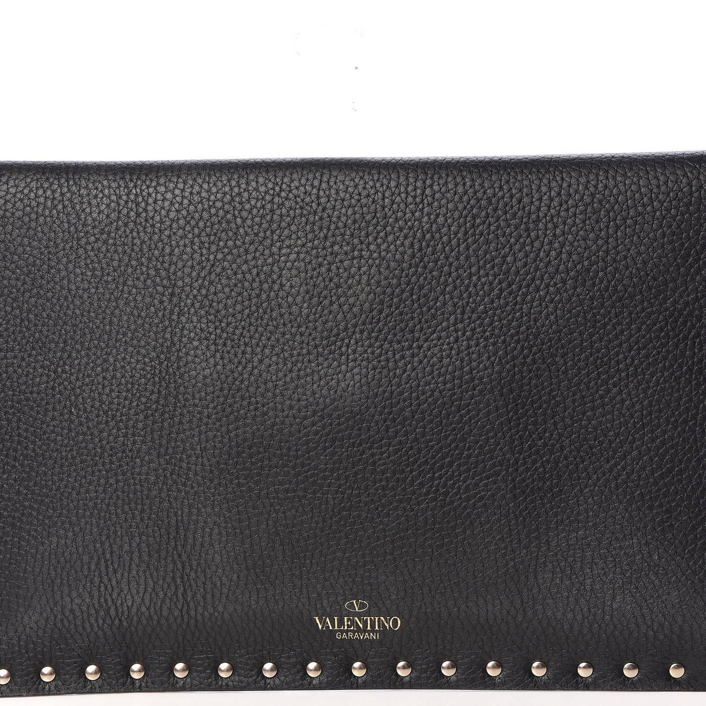 Pebbled Calfskin Large Rockstud Envelope Clutch Black
